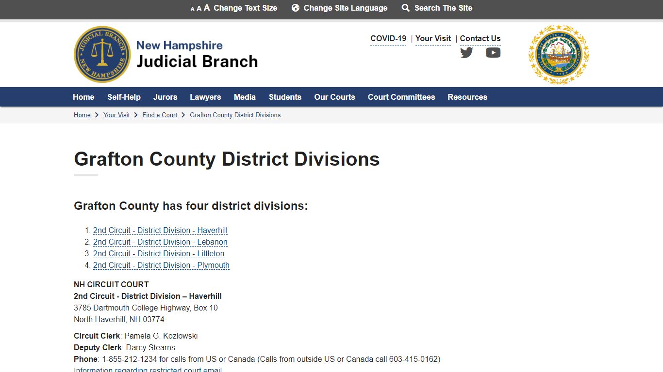 Grafton County District Divisions | New Hampshire Judicial Branch