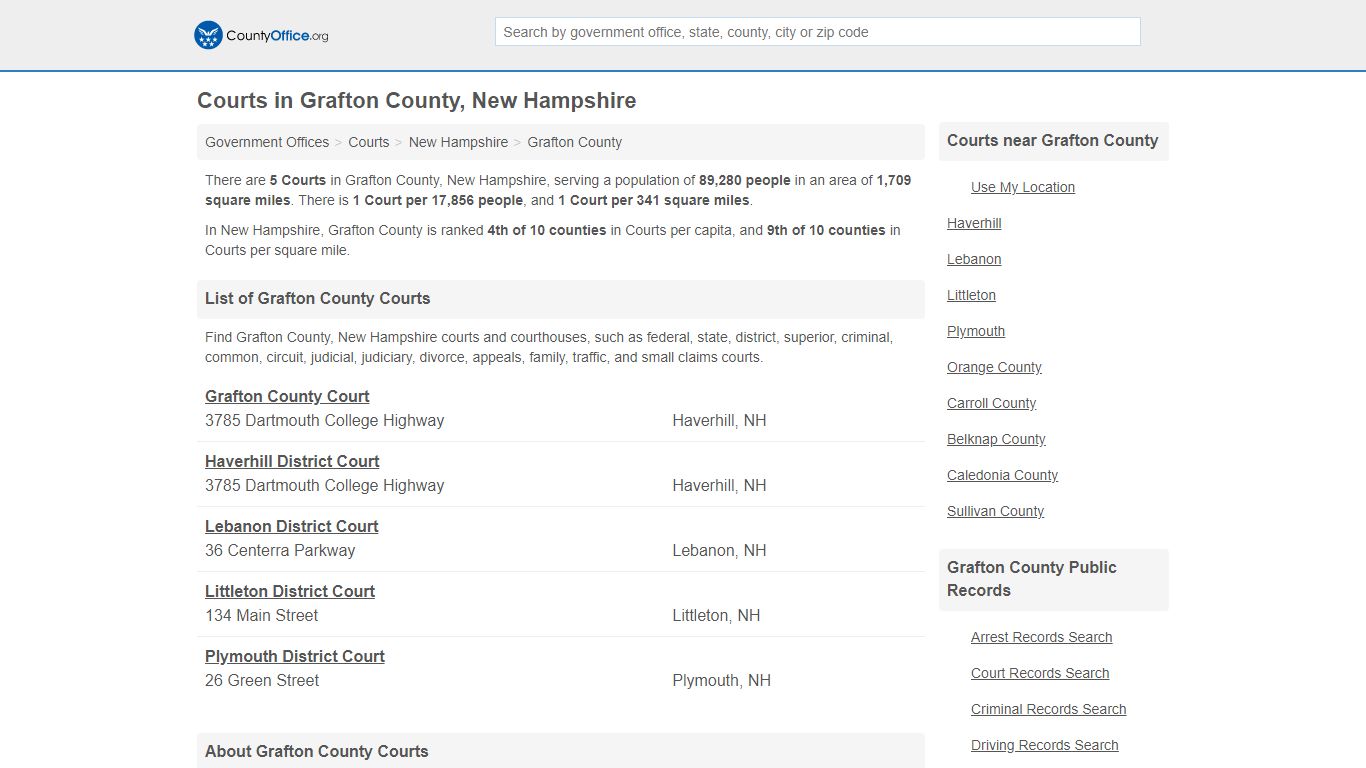 Courts - Grafton County, NH (Court Records & Calendars)